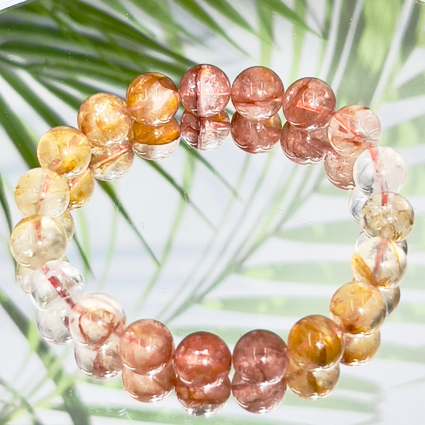 Clear Golden Healer Fire Quartz Hematoid Crystals Bracelets Wearable Gemstones Elastic 9-10mm Beads 17.5cm