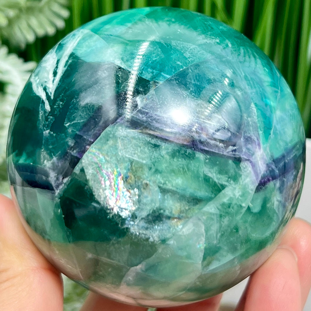 Snowflake Feather Fluorite Blue Green Purple Flashy Sphere Crystal Ball 780g 78mm