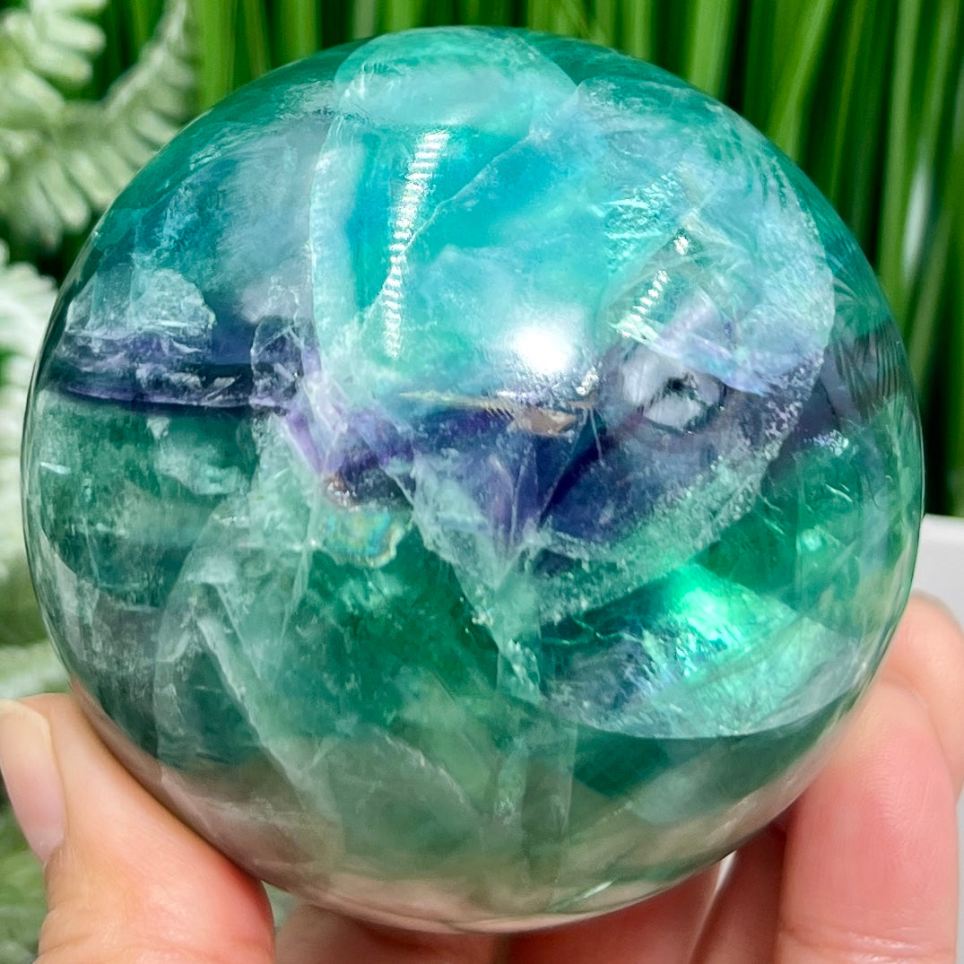 Snowflake Feather Fluorite Blue Green Purple Flashy Sphere Crystal Ball 780g 78mm