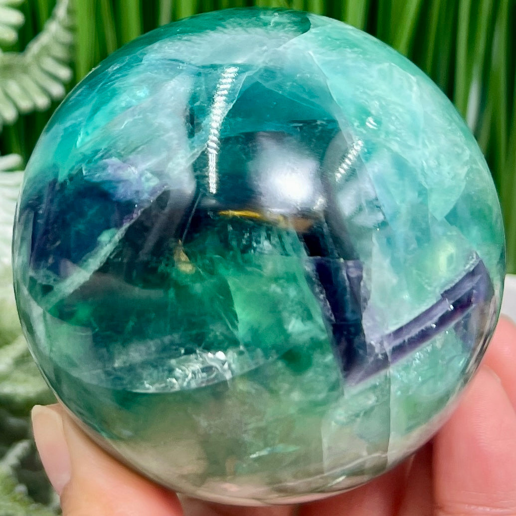 Snowflake Feather Fluorite Blue Green Purple Flashy Sphere Crystal Ball 780g 78mm