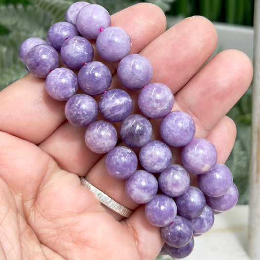 Lepidolite Purple Mica Crystals Bracelets Wearable Gemstones Elastic 9-10mm Beads 16cm