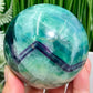 Snowflake Feather Fluorite Blue Green Purple Flashy Sphere Crystal Ball 780g 78mm