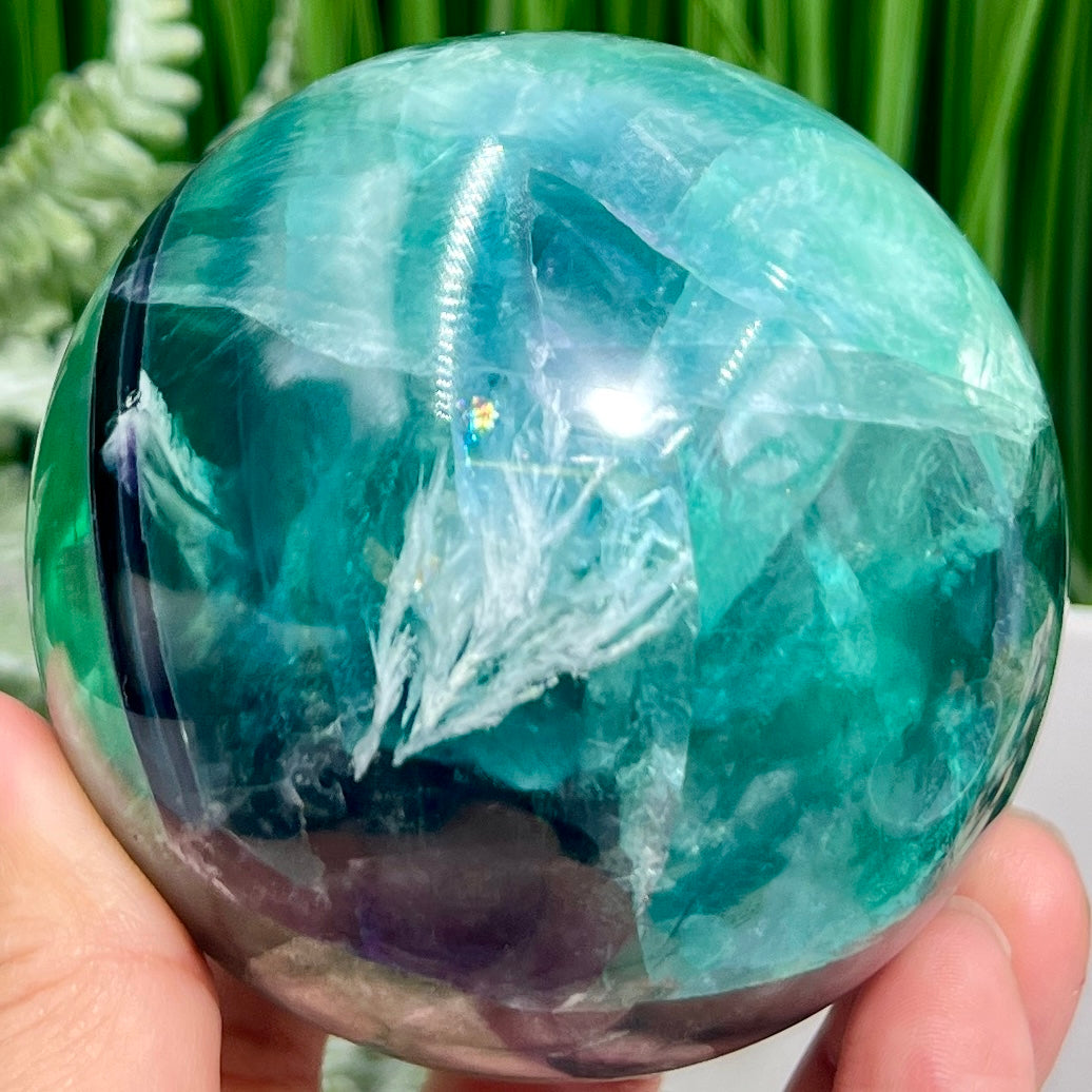 Snowflake Feather Fluorite Blue Green Purple Flashy Sphere Crystal Ball 780g 78mm