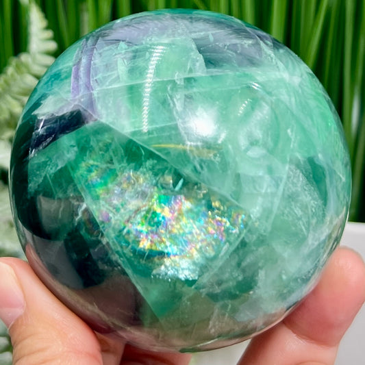 Snowflake Feather Fluorite Blue Green Purple Flashy Sphere Crystal Ball 780g 78mm