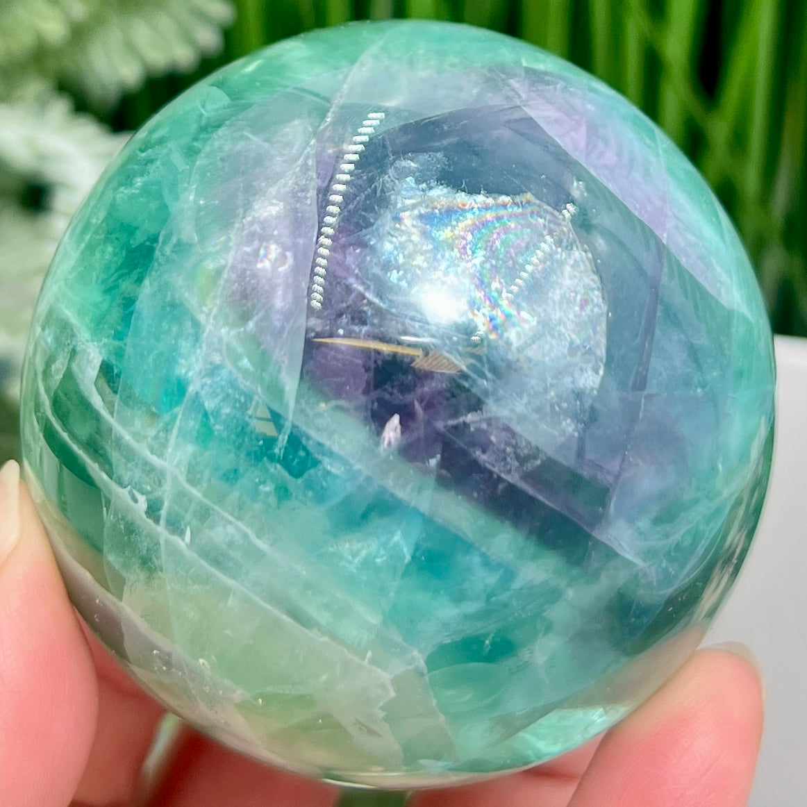 Fluorite Blue Green Purple Flashy Sphere Healing Crystal Ball 504g 67mm