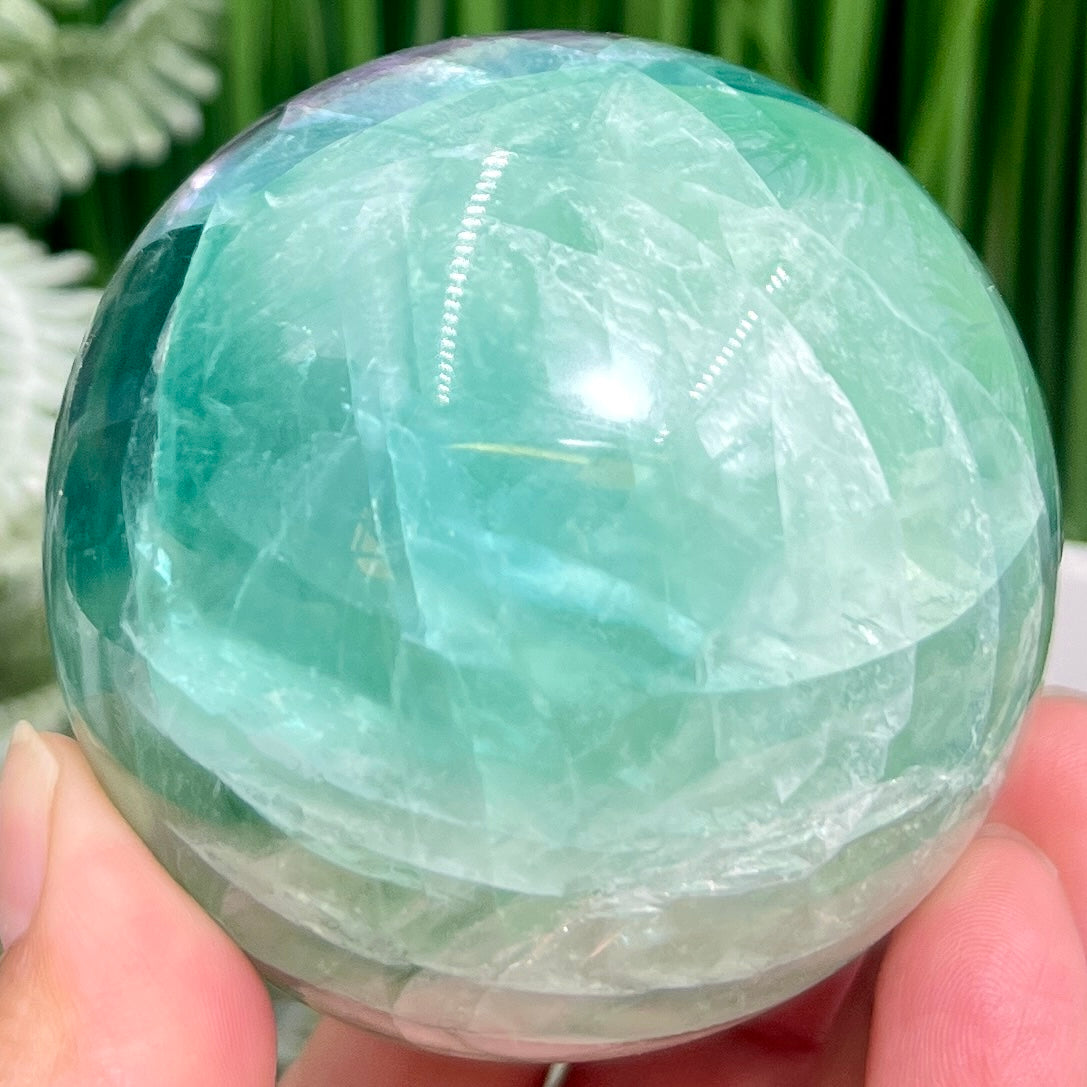 Fluorite Blue Green Purple Flashy Sphere Healing Crystal Ball 504g 67mm