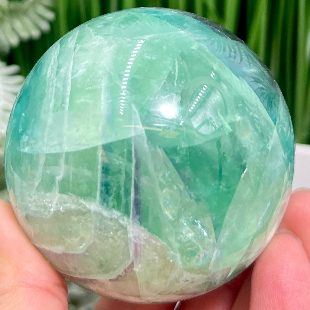 Fluorite Blue Green Purple Flashy Sphere Healing Crystal Ball 504g 67mm