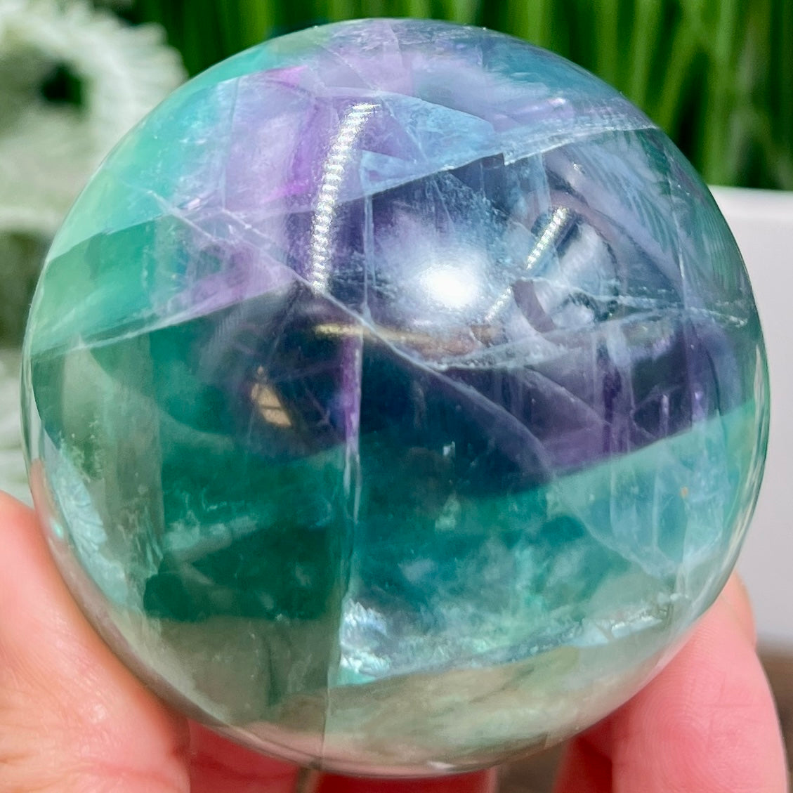 Fluorite Blue Green Purple Flashy Sphere Healing Crystal Ball 416g 63mm