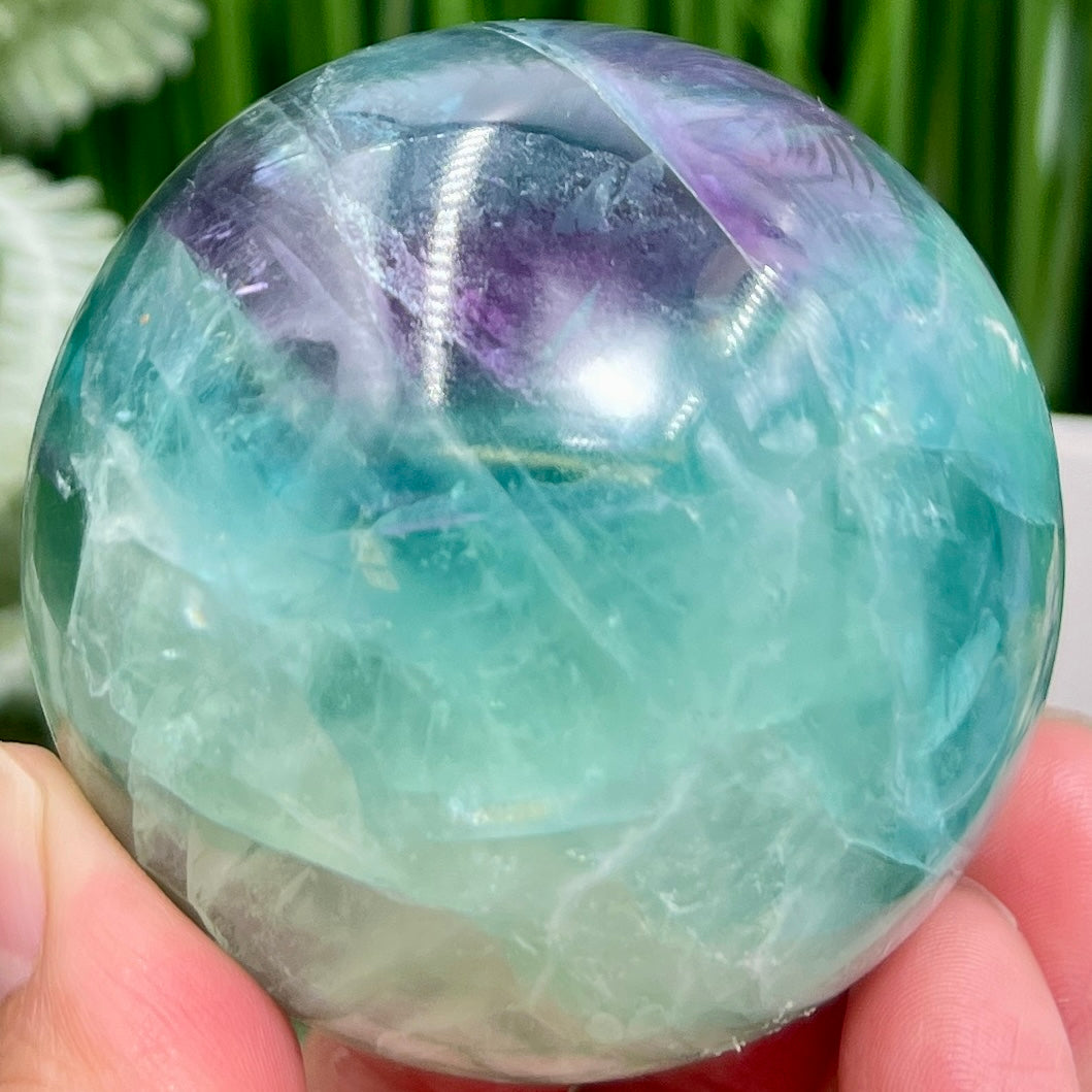 Fluorite Blue Green Purple Flashy Sphere Healing Crystal Ball 416g 63mm