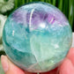 Fluorite Blue Green Purple Flashy Sphere Healing Crystal Ball 416g 63mm