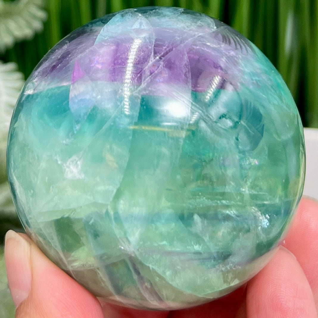 Fluorite Blue Green Purple Flashy Sphere Healing Crystal Ball 416g 63mm