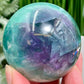 Fluorite Blue Green Purple Flashy Sphere Healing Crystal Ball 416g 63mm