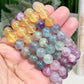 Fluorite Purple Blue Yellow Green Crystals Bracelets Wearable Gemstones Elastic 9-10mm Beads 16cm