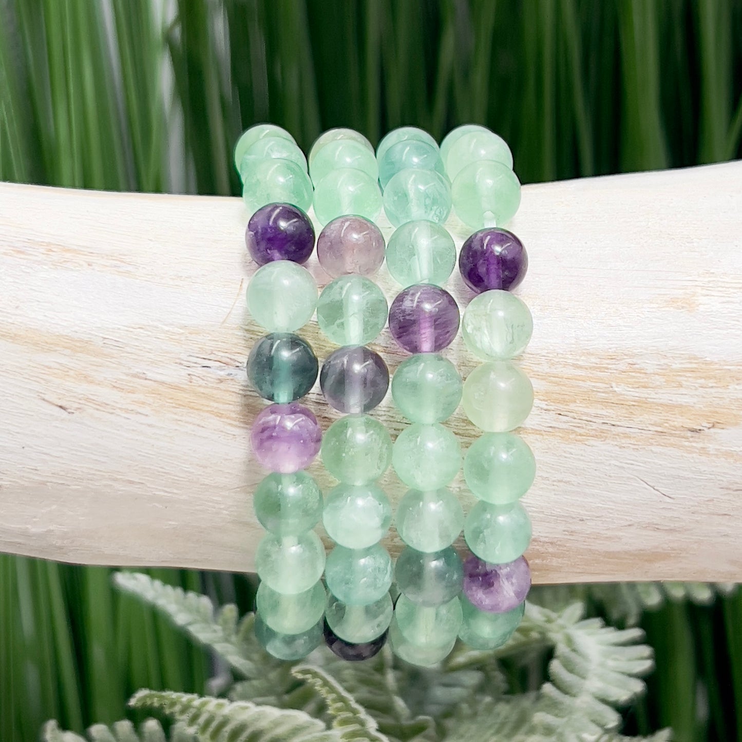 Fluorite Purple Green Crystals Bracelets Wearable Gemstones Elastic 7-8mm Beads 16cm