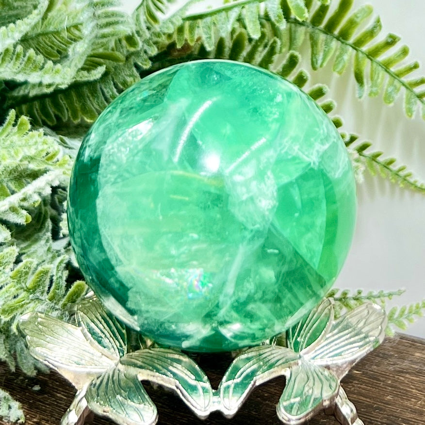 Fluorite Green Flashy Sphere Healing Crystal Ball 336g 59mm