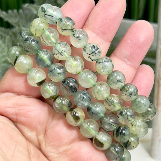 Prehnite Epidote Green Crystals Bracelets Wearable Gemstones Elastic 9mm Beads 16cm