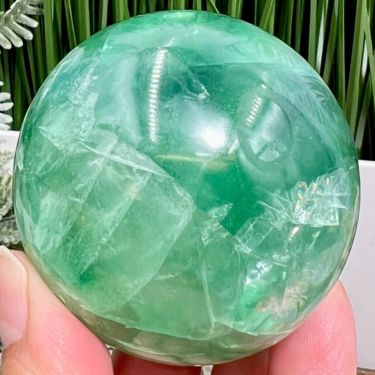 Fluorite Green Flashy Sphere Healing Crystal Ball 336g 59mm