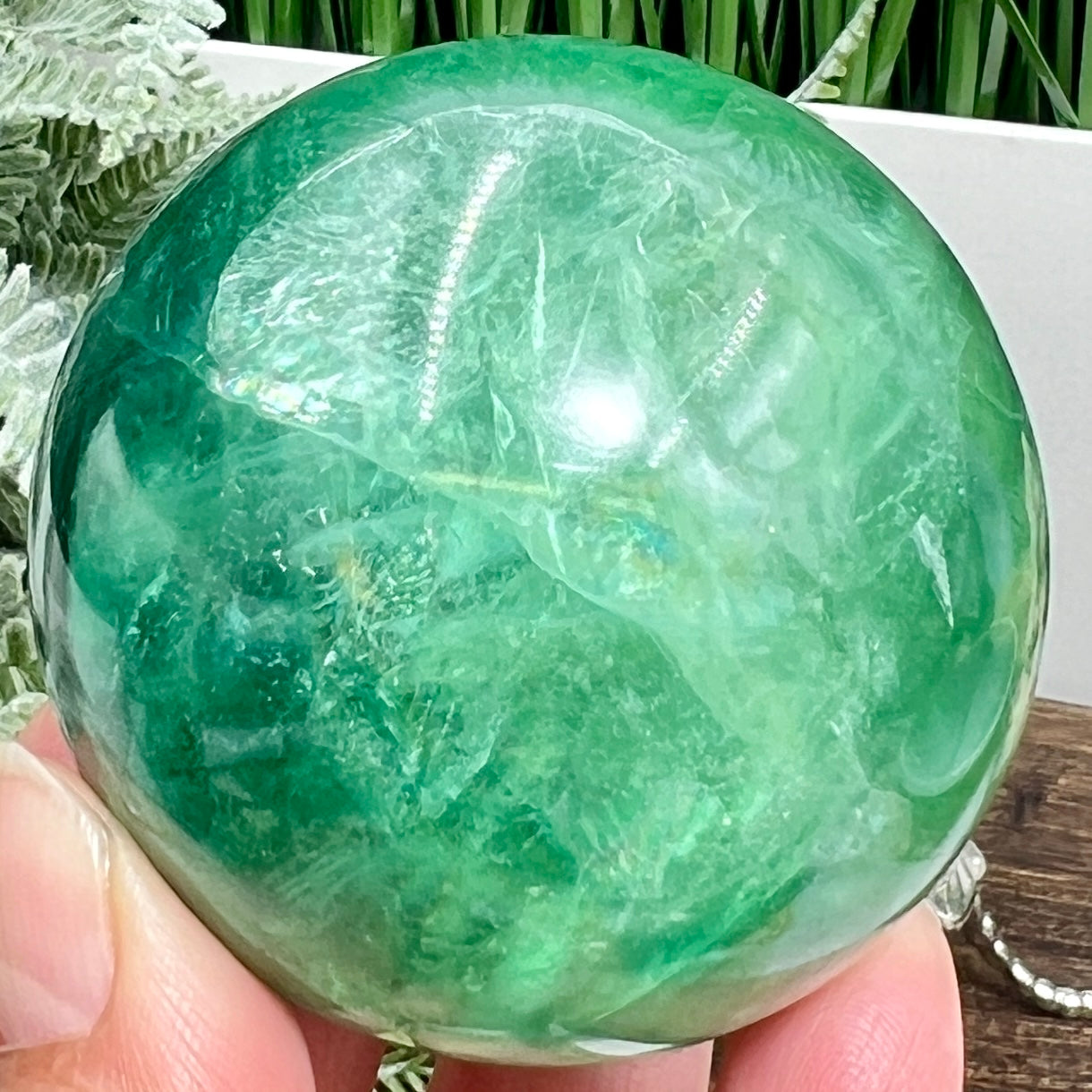 Fluorite Purple Green Flashy Sphere Healing Crystal Ball 352g 60mm