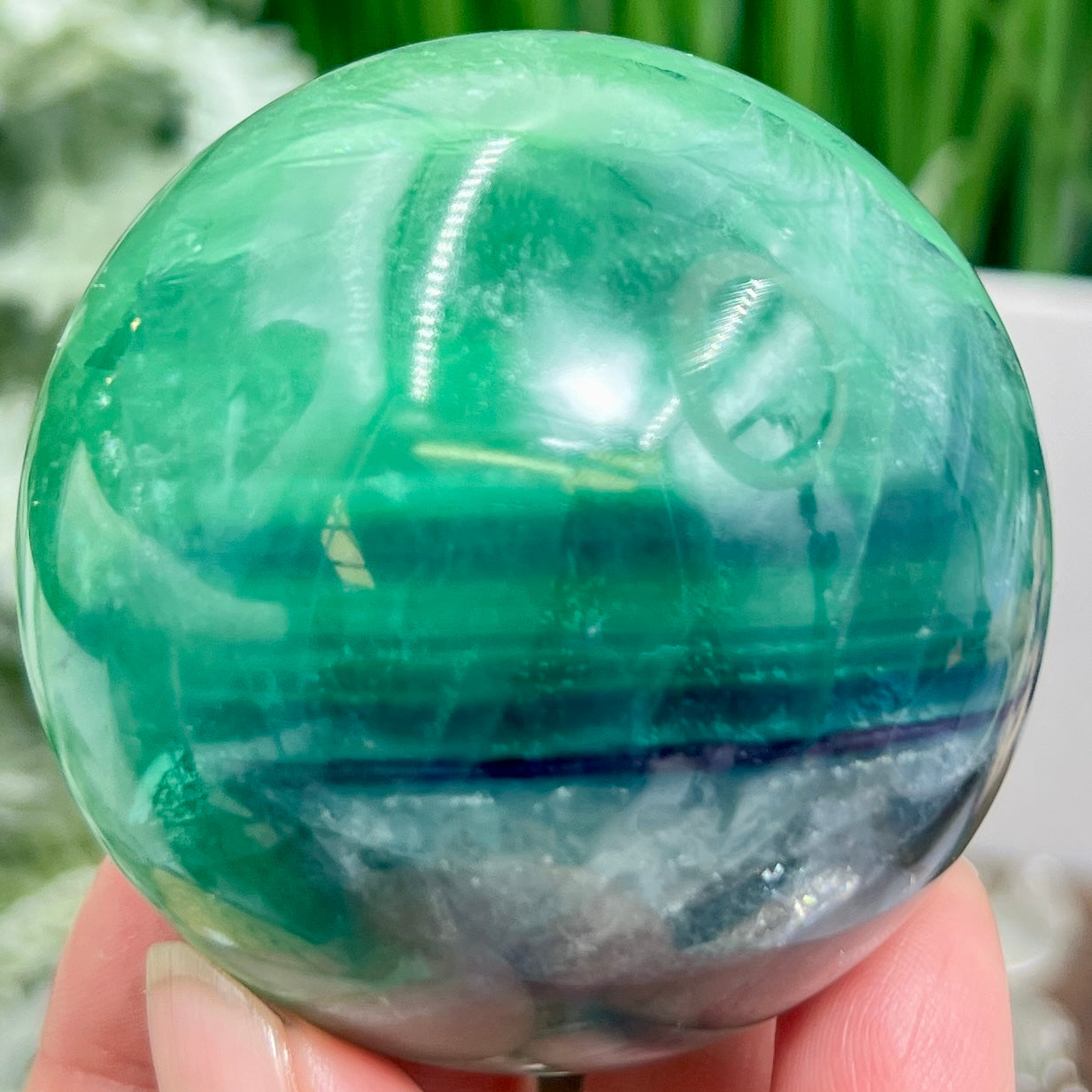 Fluorite Purple Green Flashy Sphere Healing Crystal Ball 352g 60mm