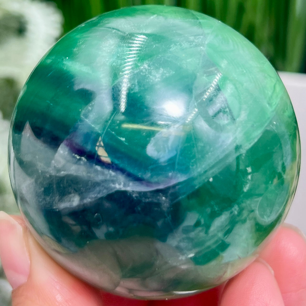 Fluorite Purple Green Flashy Sphere Healing Crystal Ball 352g 60mm