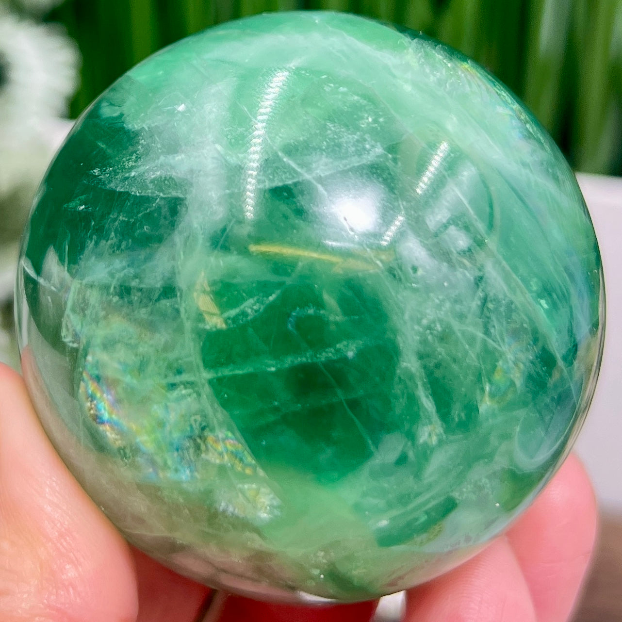 Fluorite Purple Green Flashy Sphere Healing Crystal Ball 352g 60mm