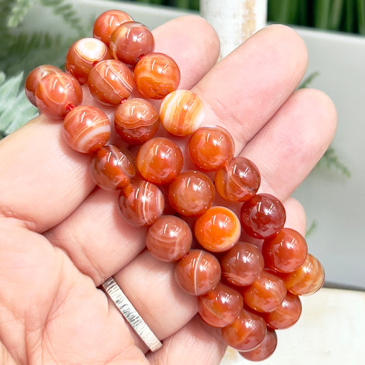 Sardonyx Crystals Bracelets Wearable Gemstones Elastic 9mm Beads 14cm