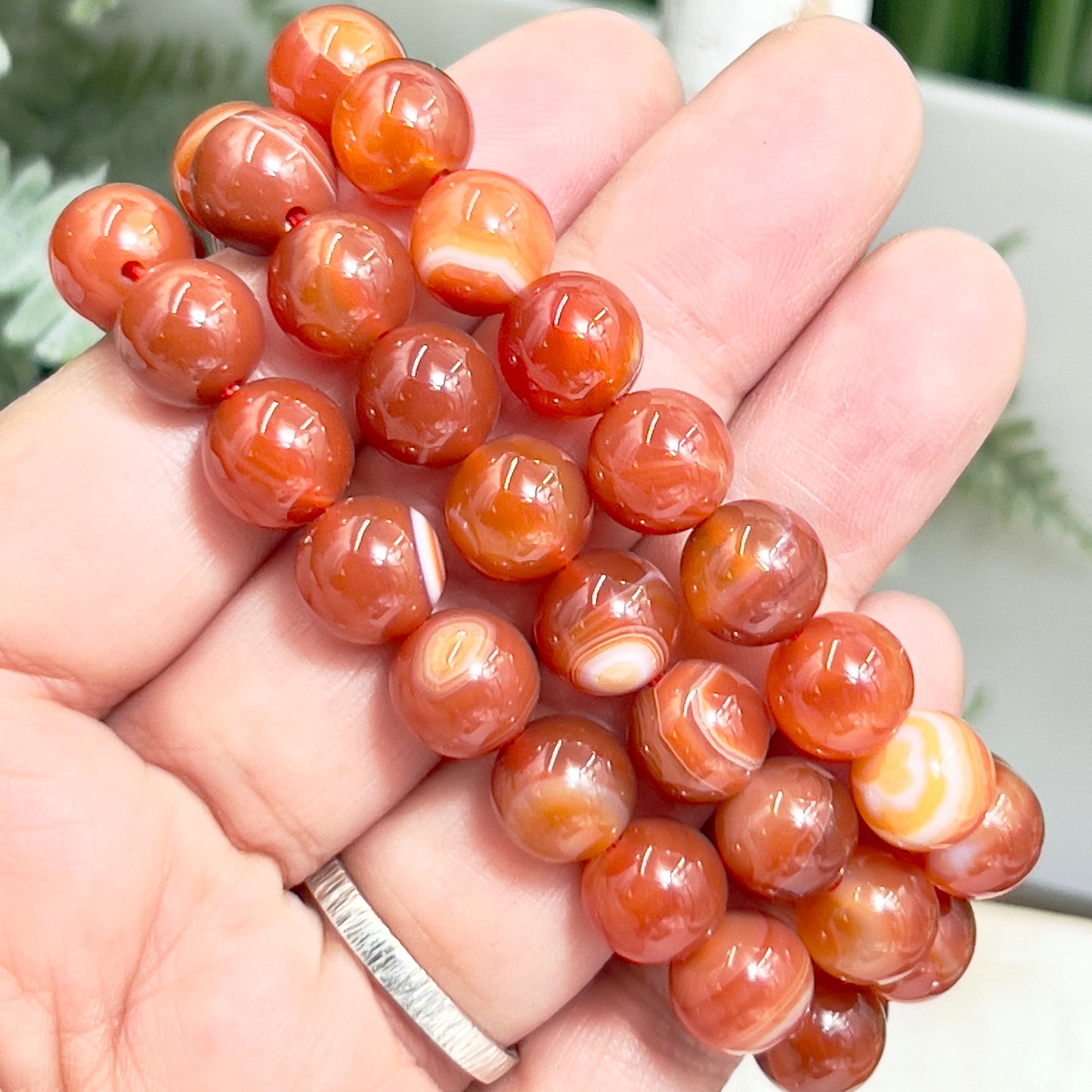 Sardonyx Crystals Bracelets Wearable Gemstones Elastic 9mm Beads 14cm