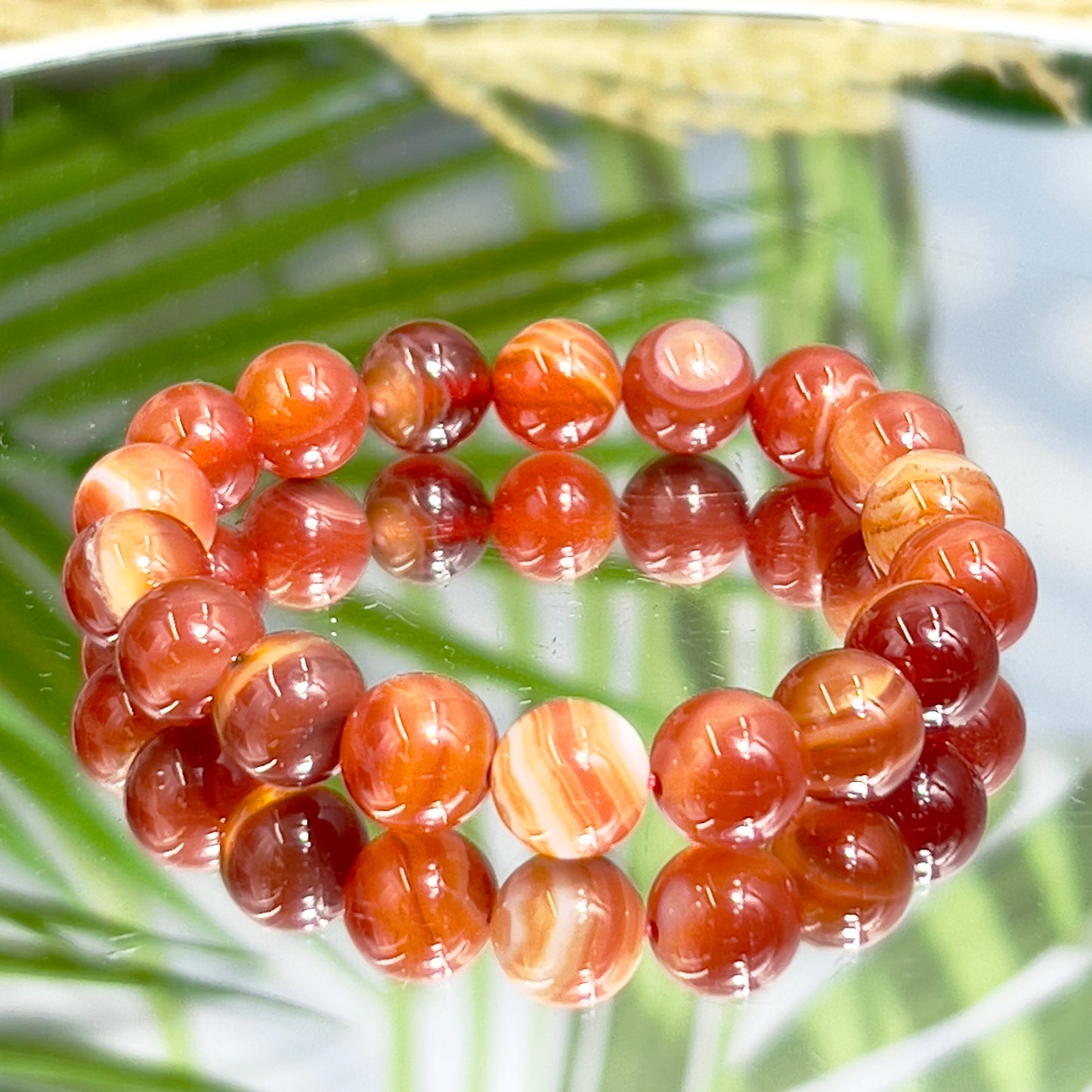 Sardonyx Crystals Bracelets Wearable Gemstones Elastic 9mm Beads 14cm