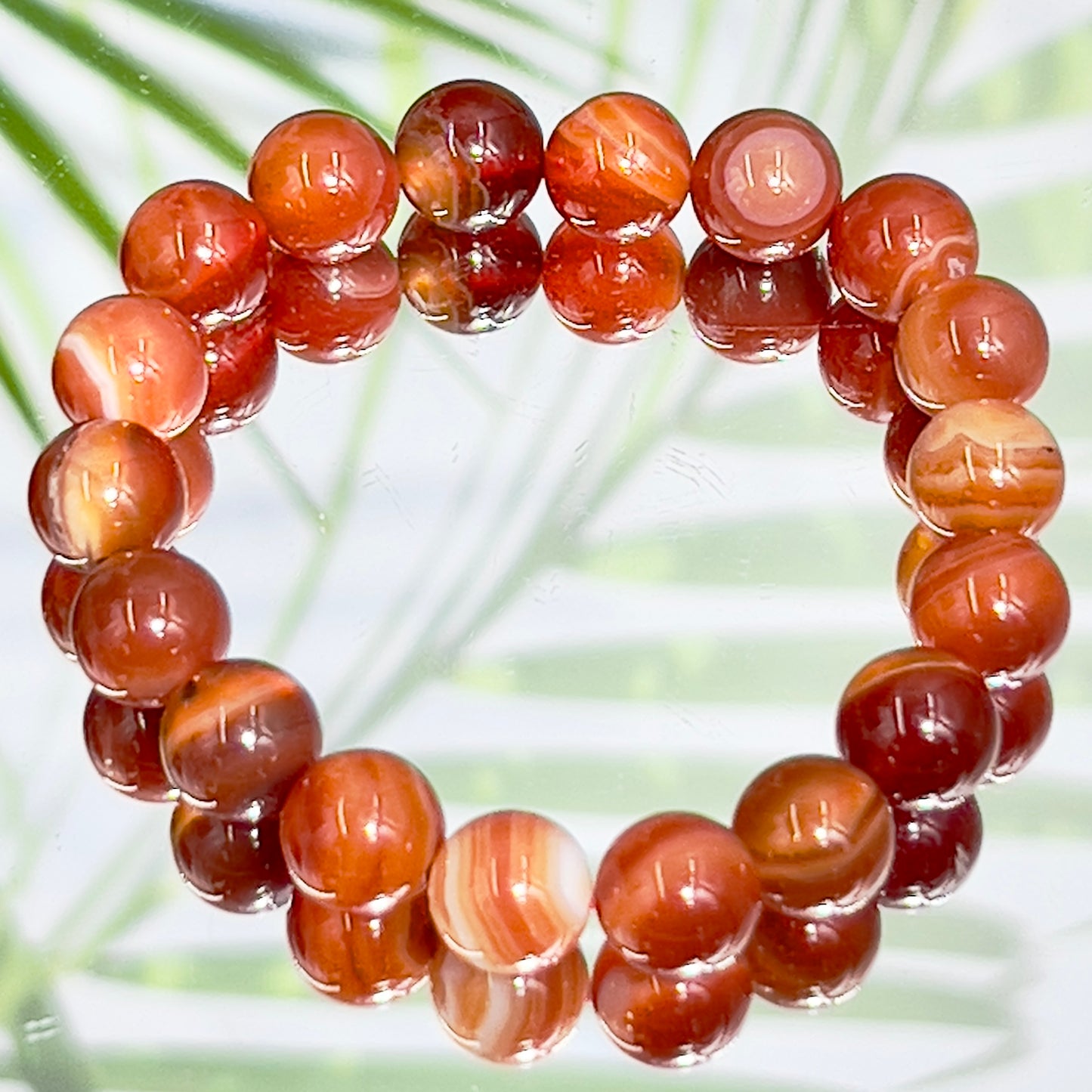 Sardonyx Crystals Bracelets Wearable Gemstones Elastic 9mm Beads 14cm