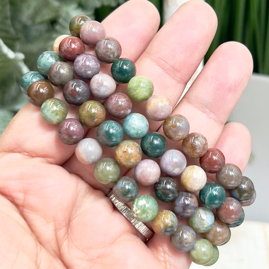 Ocean Sea Jasper Crystals Bracelets Wearable Gemstones Elastic 7-8mm Beads 16cm