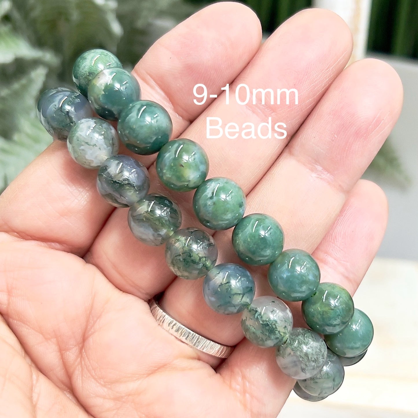 Moss Agate Crystals Bracelets Wearable Gemstones Elastic Various Beads Sizes