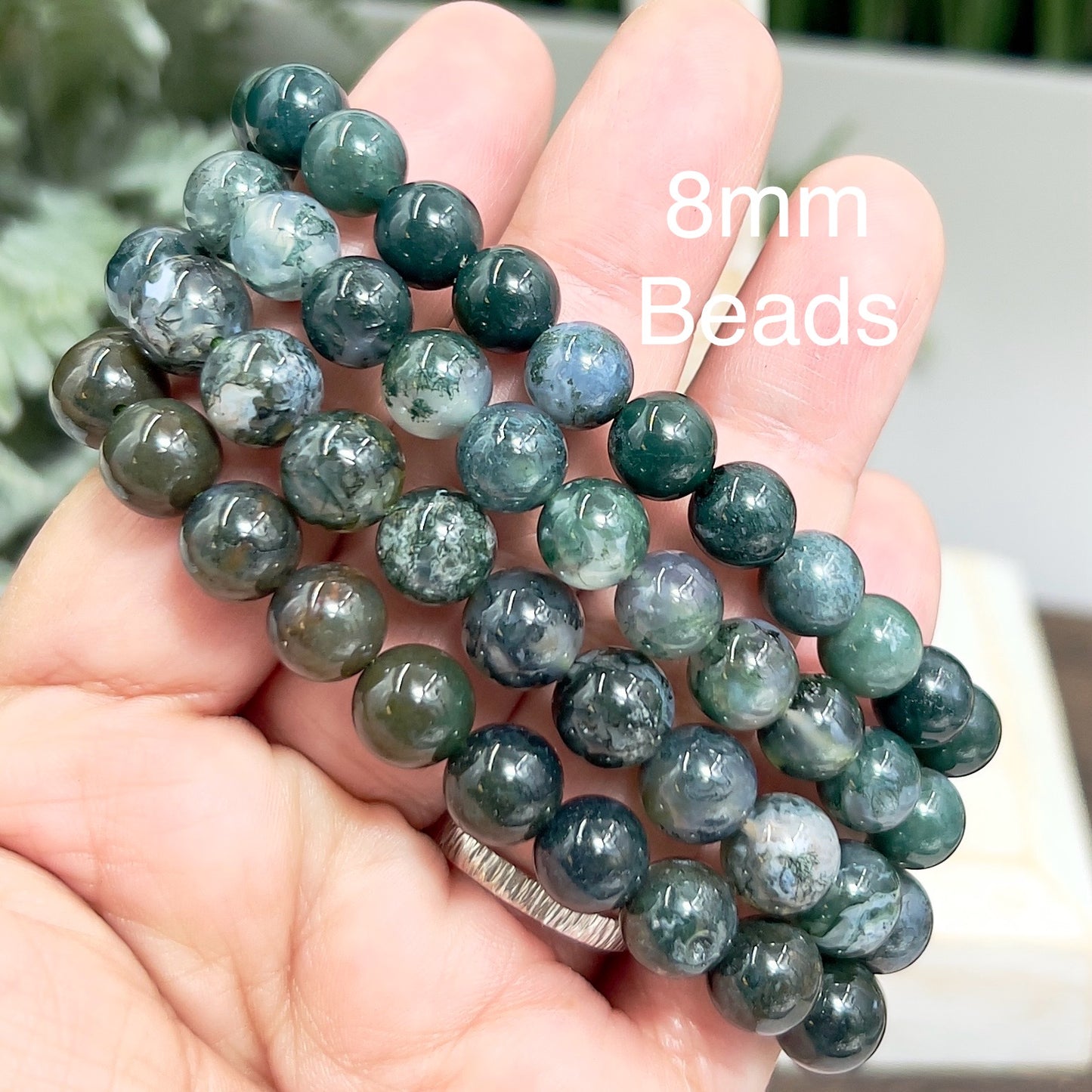 Moss Agate Crystals Bracelets Wearable Gemstones Elastic Various Beads Sizes