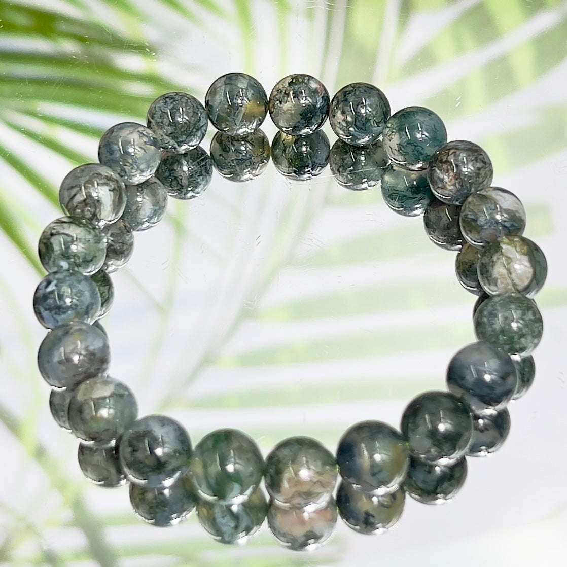 Moss Agate Crystals Bracelets Wearable Gemstones Elastic Various Beads Sizes