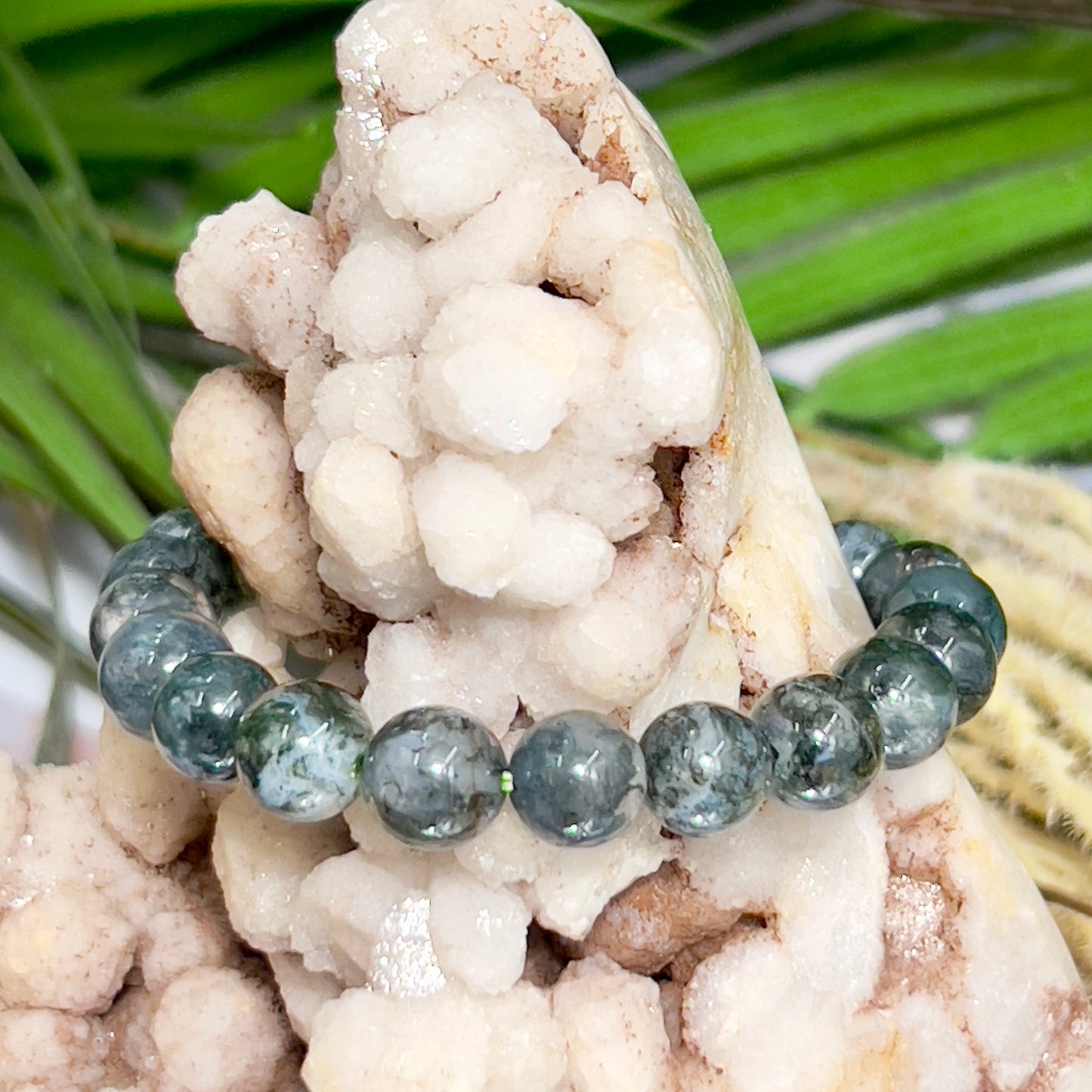 Moss Agate Crystals Bracelets Wearable Gemstones Elastic Various Beads Sizes