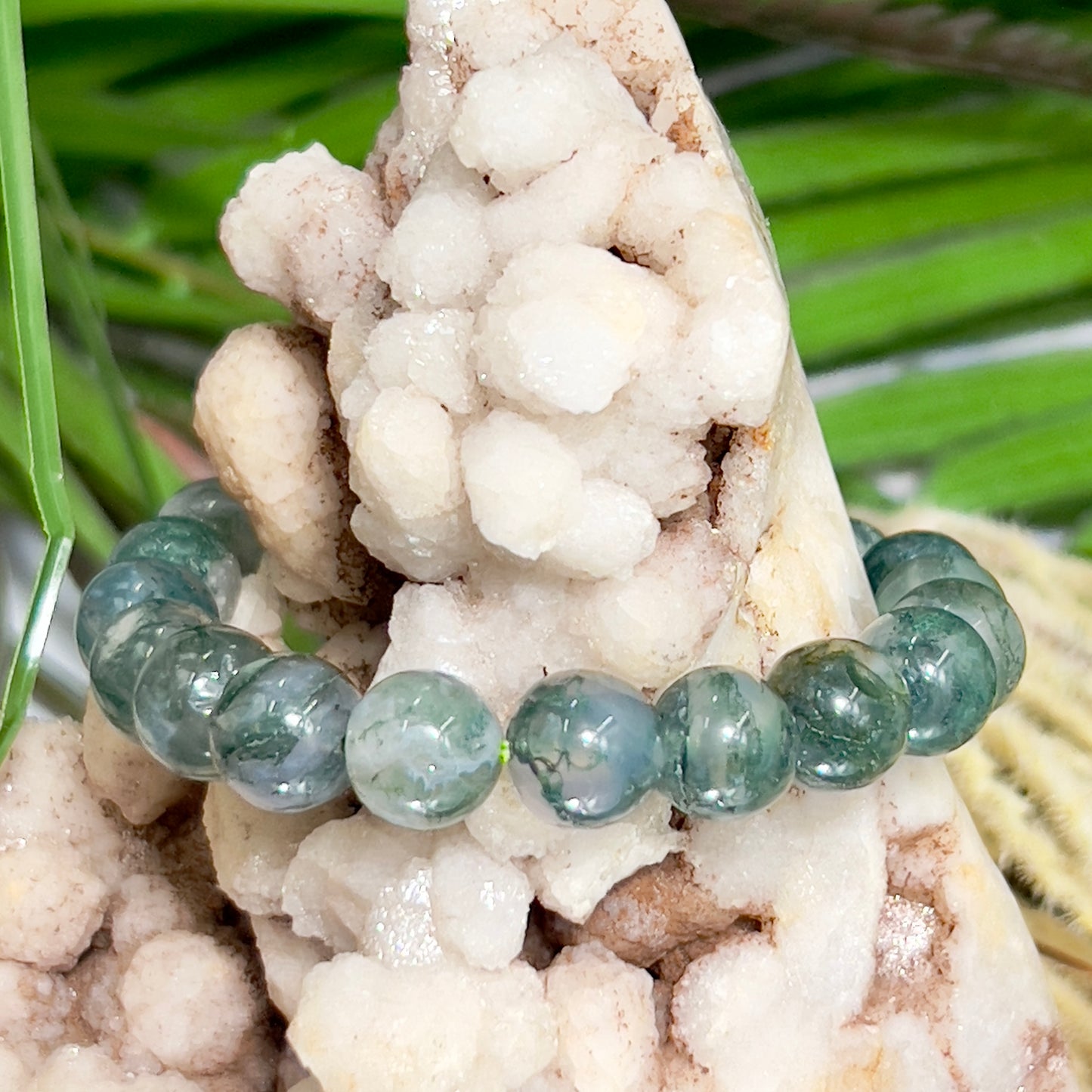 Moss Agate Crystals Bracelets Wearable Gemstones Elastic Various Beads Sizes