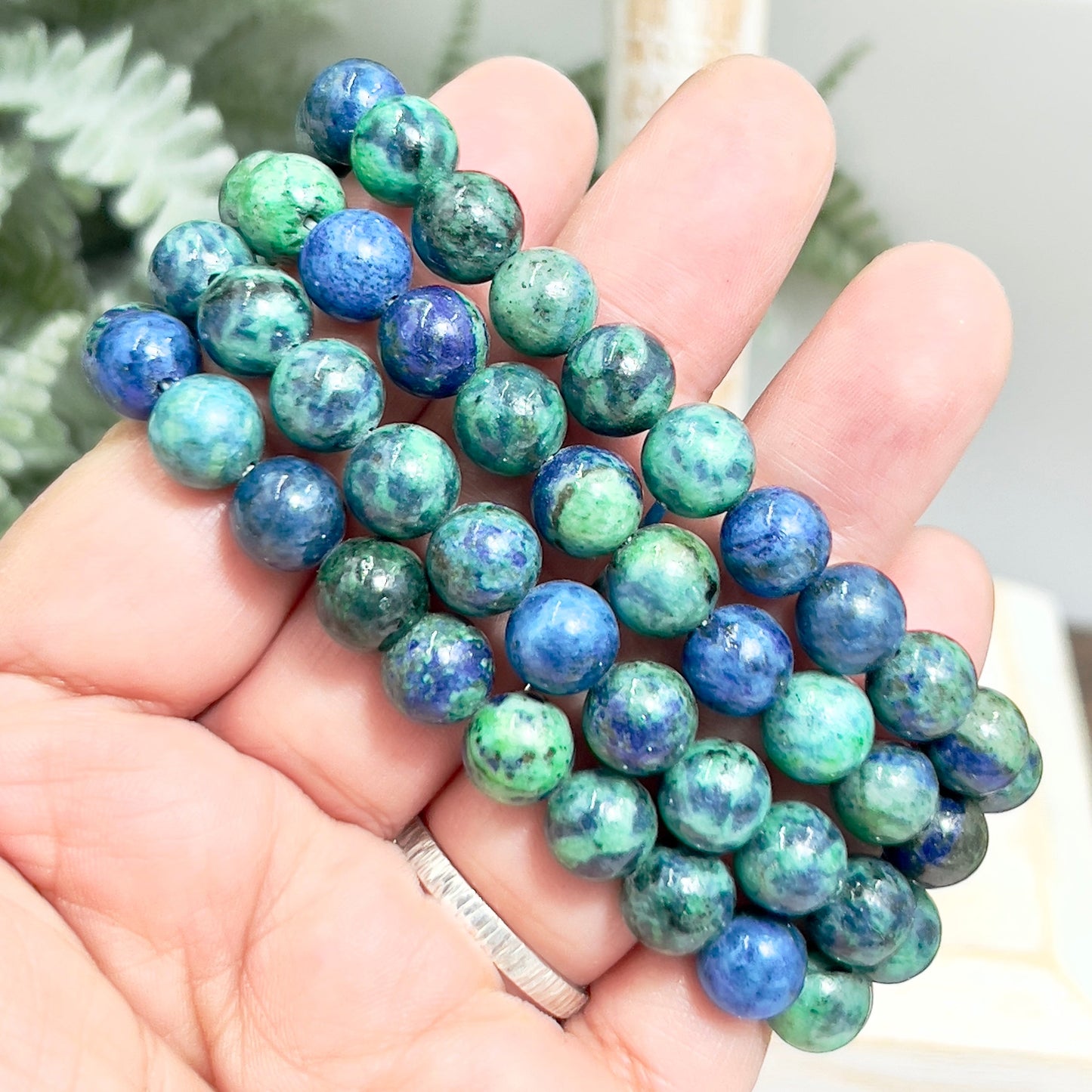 Chrysocolla Malachite Turquoise Azurite Crystals Bracelets Wearable Gemstones Elastic 8mm Beads 16cm