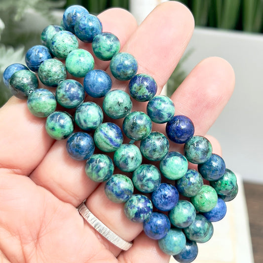 Chrysocolla Malachite Turquoise Azurite Crystals Bracelets Wearable Gemstones Elastic 8mm Beads 16cm