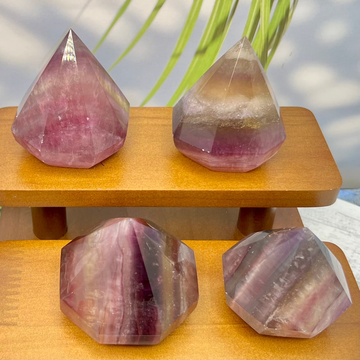 Fluorite Gemstone Diamond Shaped Tip Crystal Carving Australian Seller