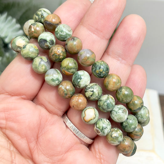 Rainforest Jasper Rhyolite Crystals Bracelets Wearable Gemstones Elastic 8mm Beads 16cm