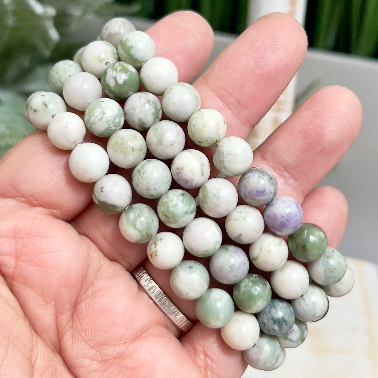 White Green Purple Jade Crystals Bracelets Wearable Gemstones Elastic 8mm Beads 15cm