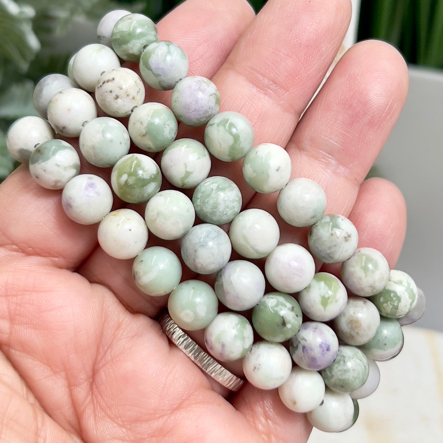 White Green Purple Jade Crystals Bracelets Wearable Gemstones Elastic 8mm Beads 15cm