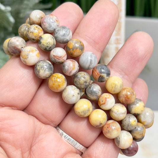 Crazy Lace Agate Crystals Bracelets Wearable Gemstones Elastic 7-8mm Beads 15cm