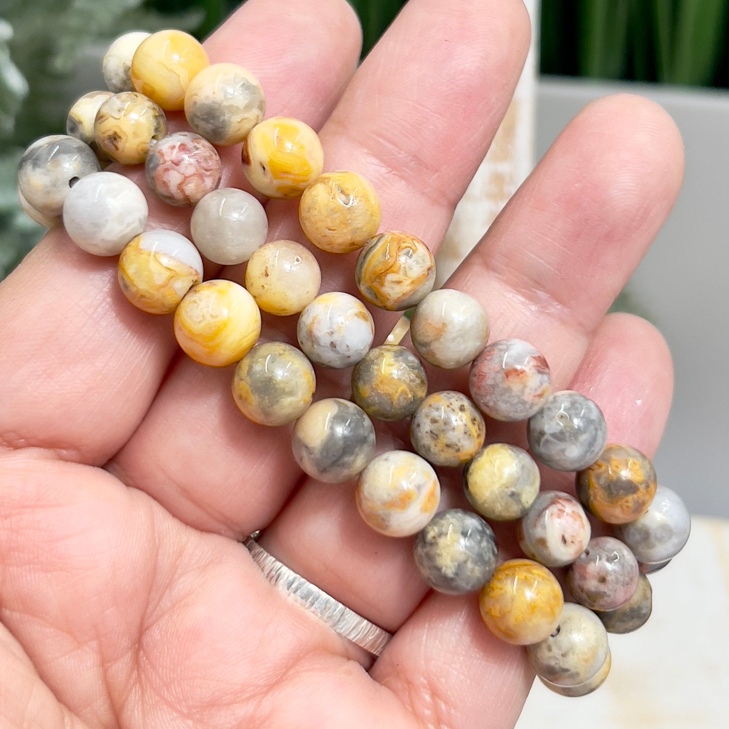 Crazy Lace Agate Crystals Bracelets Wearable Gemstones Elastic 7-8mm Beads 15cm