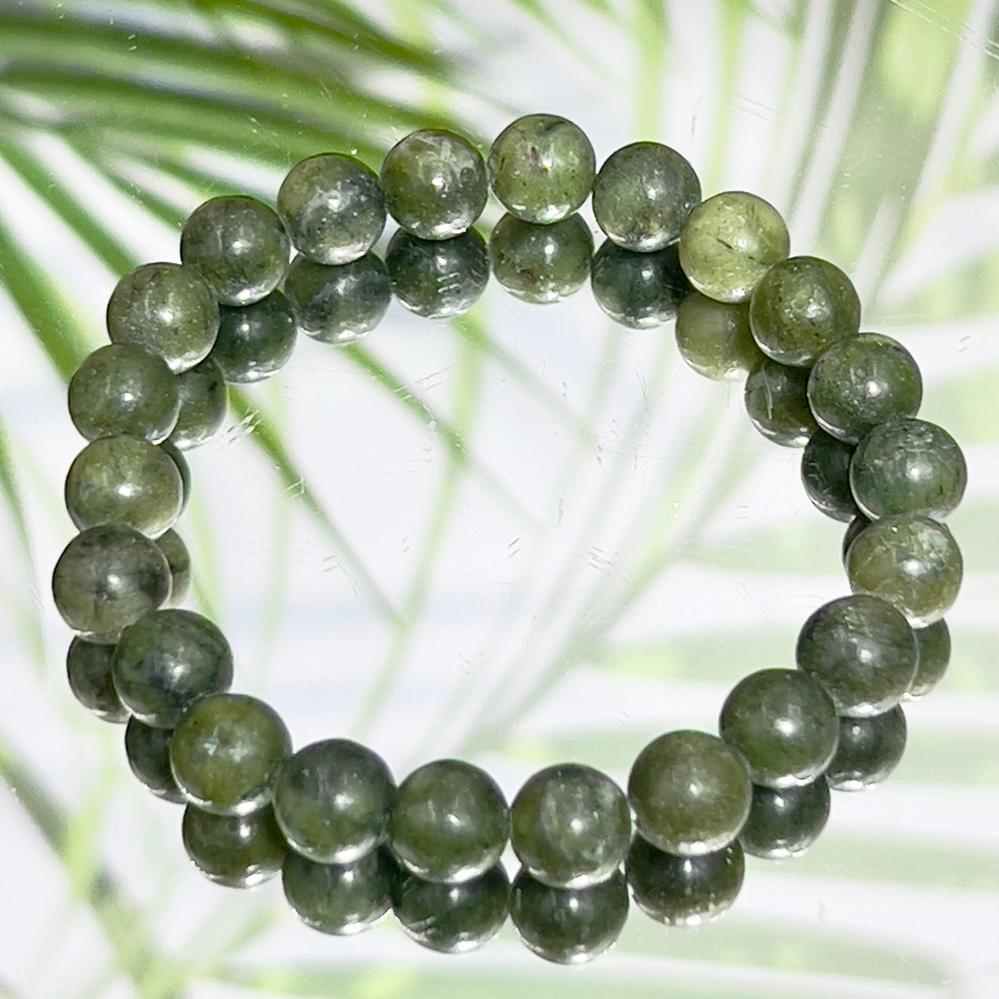 Green Jade Crystals Bracelets Wearable Gemstones Elastic 8mm Beads 15cm