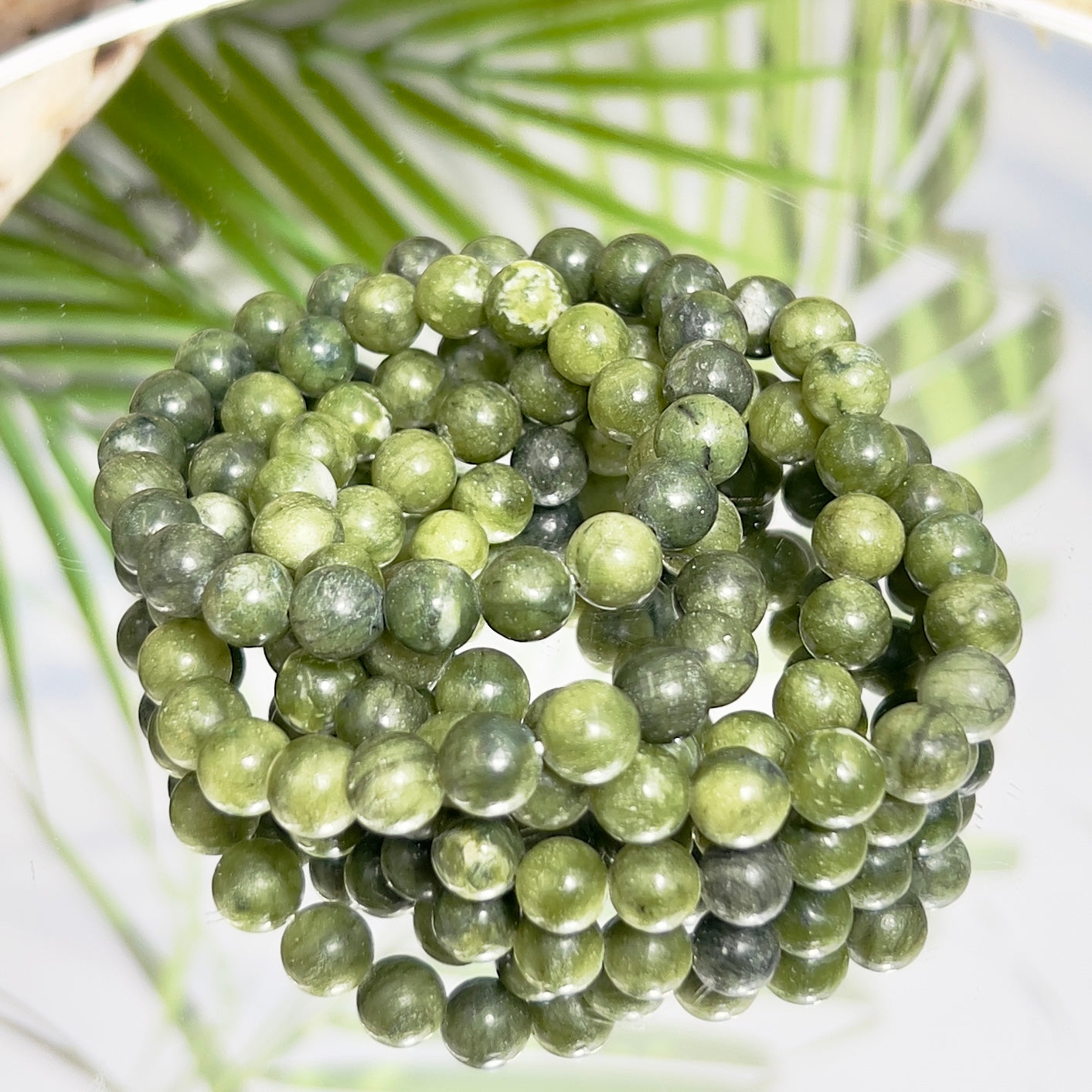 Green Jade Crystals Bracelets Wearable Gemstones Elastic 8mm Beads 15cm