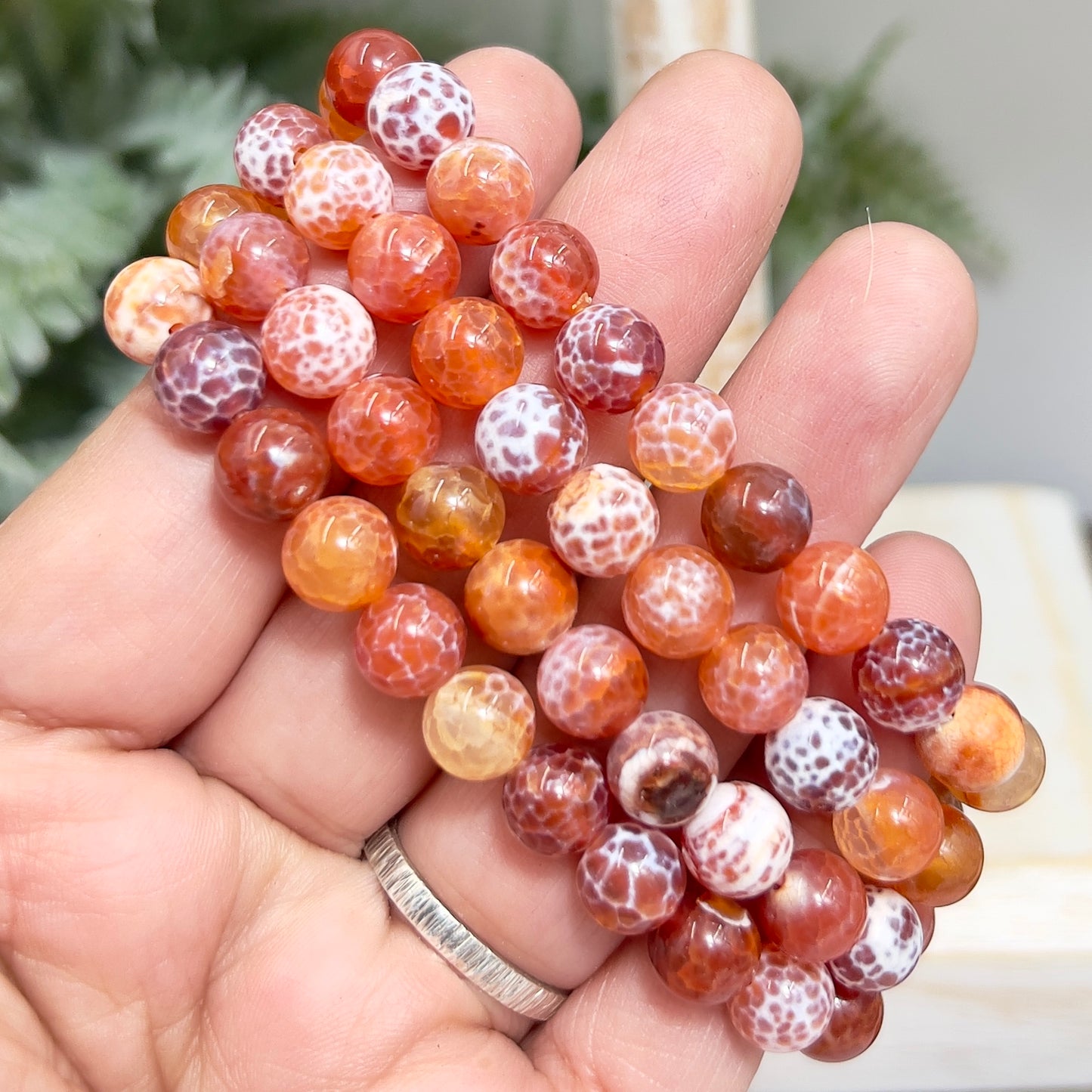 Snake Skin Agate Crystals Bracelets Wearable Gemstones Elastic 7-8mm Beads 15cm