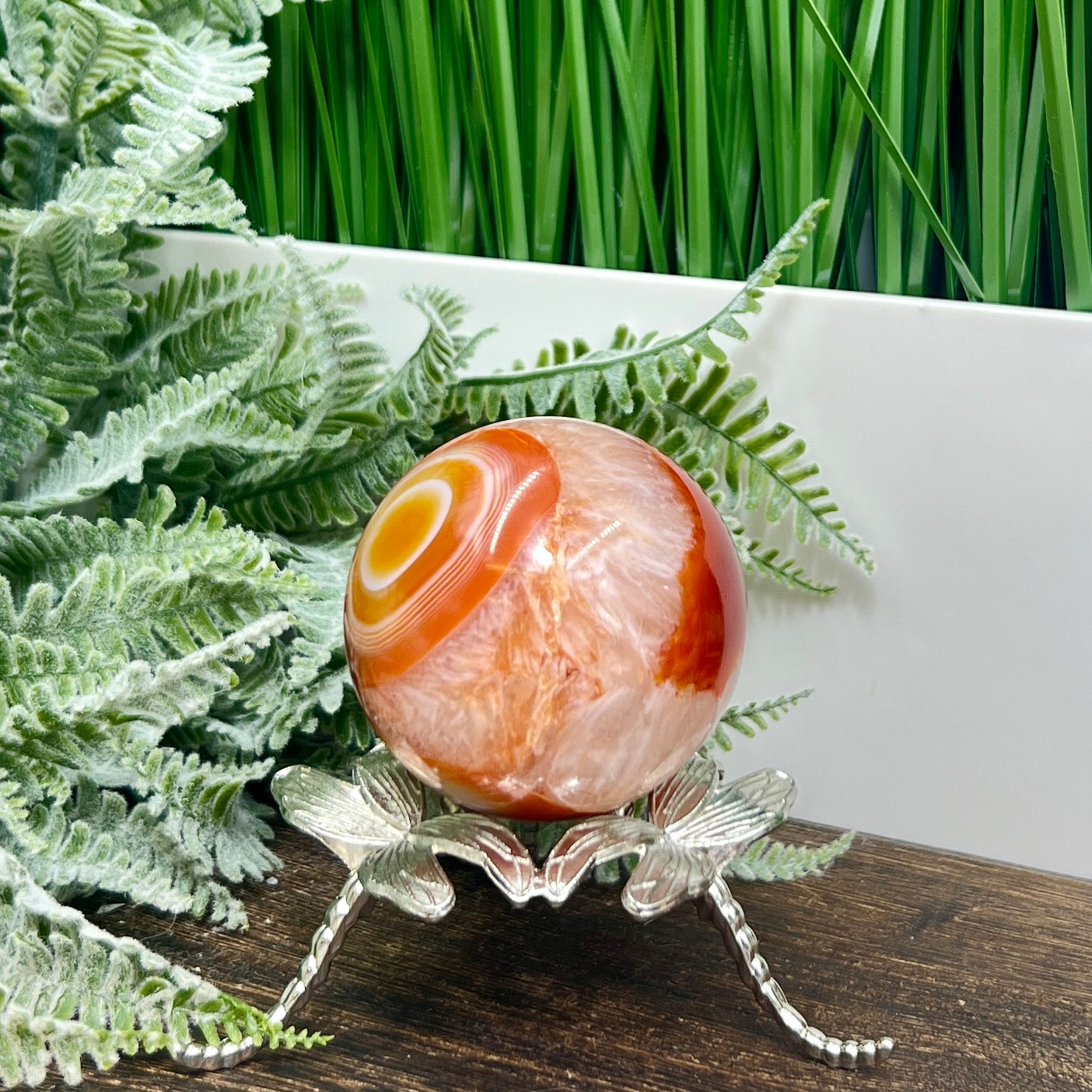 Carnelian with Quartz Sphere Healing Crystal Ball 270g 58mm