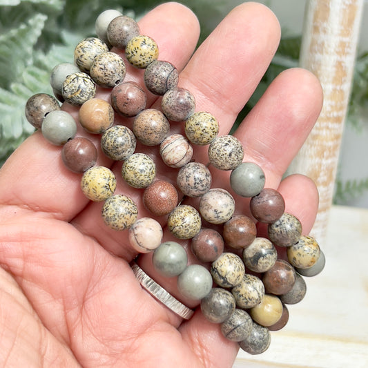 Dendritic Jasper Crystals Bracelets Wearable Gemstones Elastic 7-8mm Beads 16cm