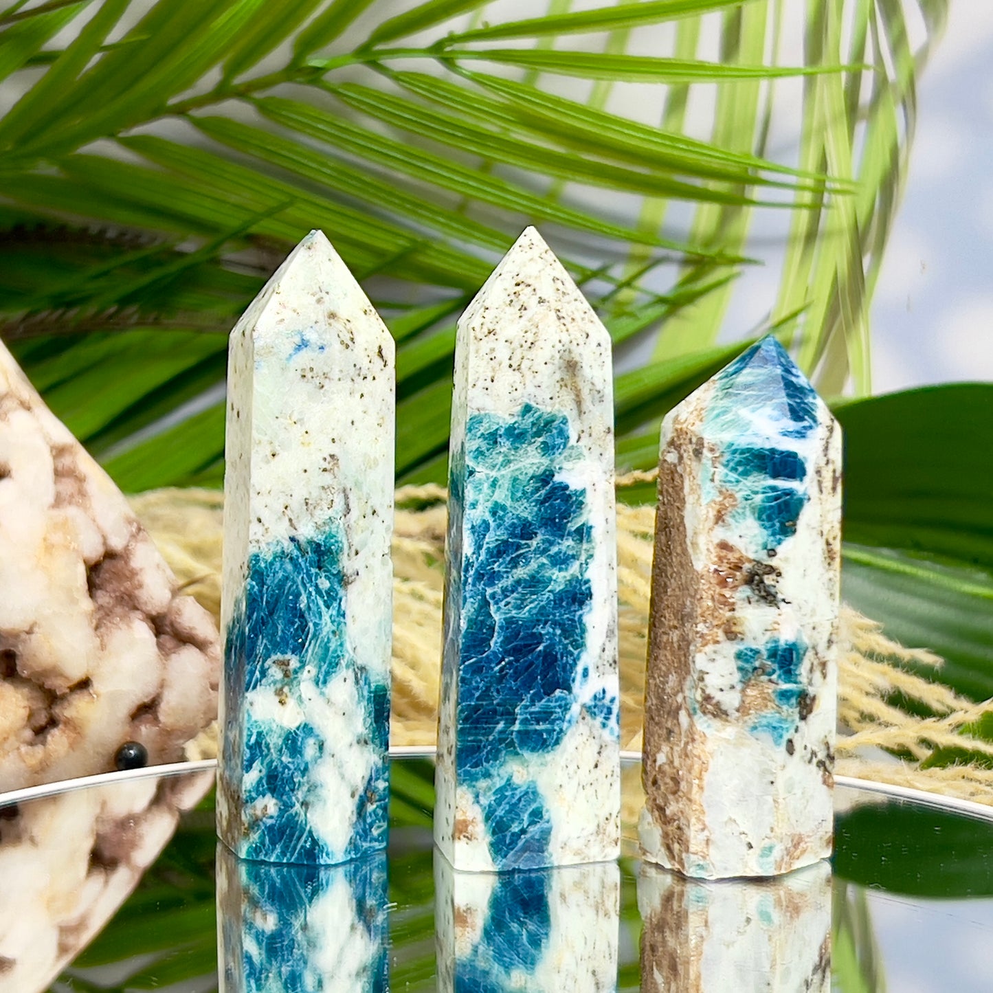 Blue Apatite with Sunstone Points Towers Healing Crystal Generators