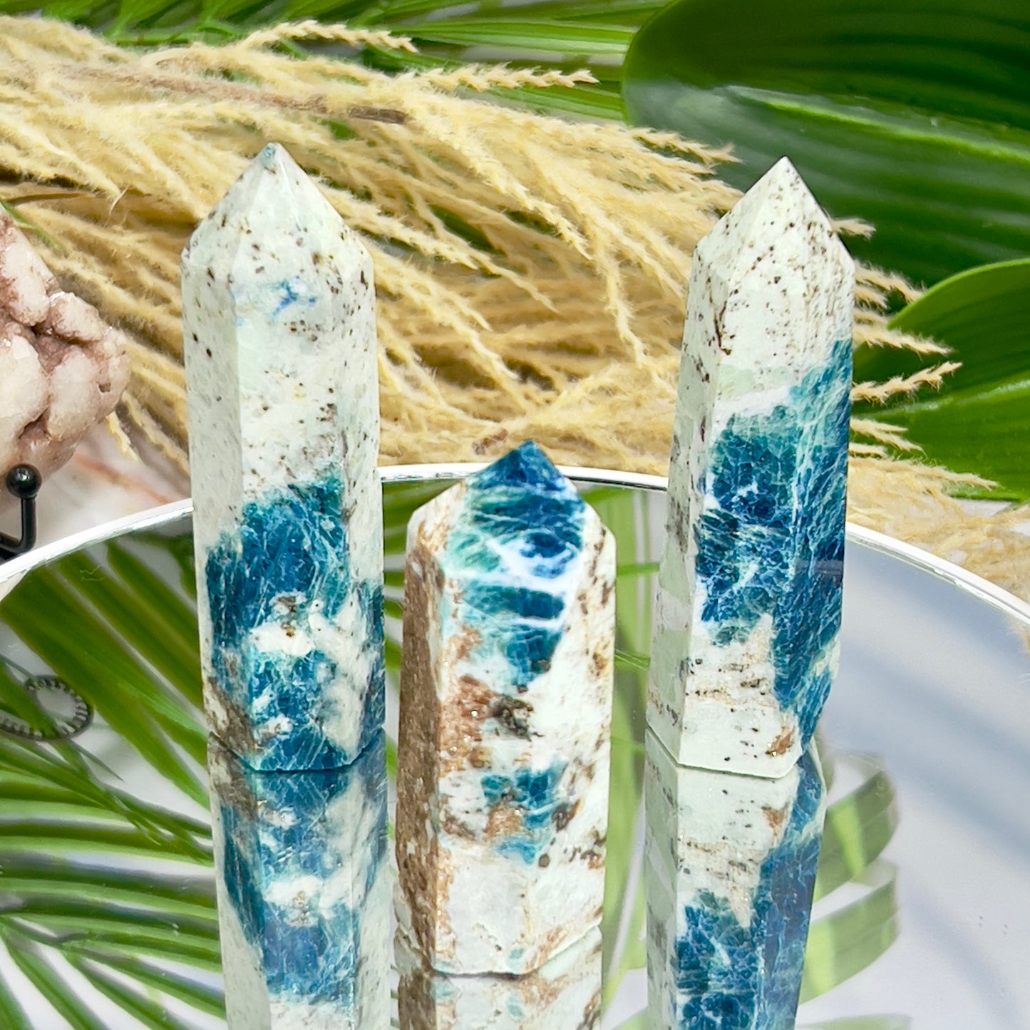 Blue Apatite with Sunstone Points Towers Healing Crystal Generators